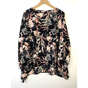 Juicy Couture Blouse XL Black Pink Floral Glitter Cutout Long Sleeve Top